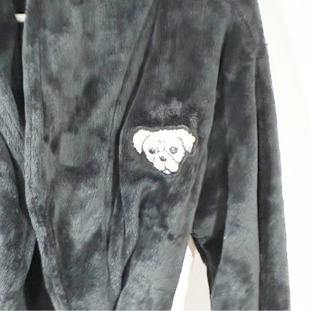 Victoria's Secret PINK Cozy Robe Size XS Black & White Logo Sleep Fluffy‎ PJ
